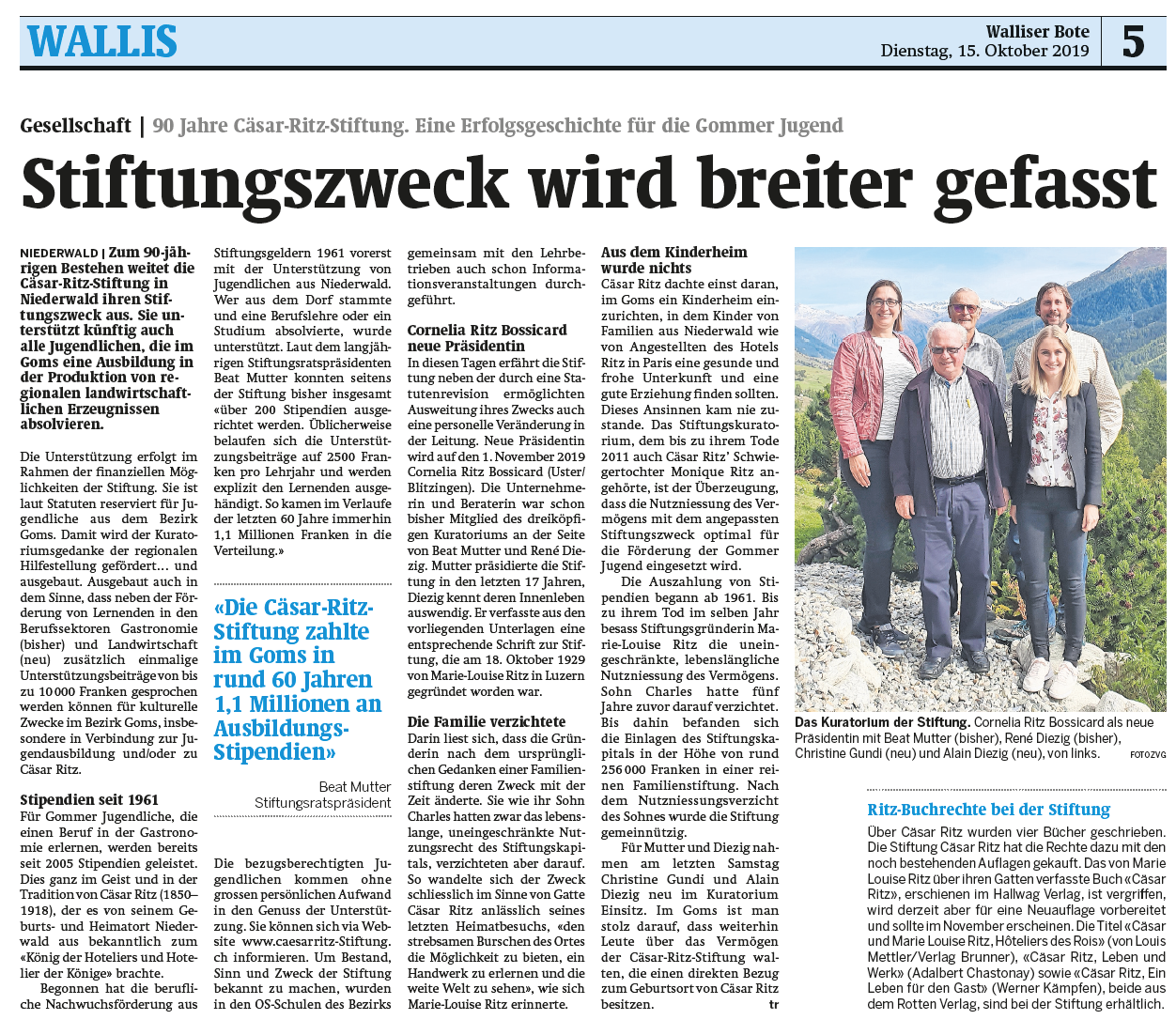 Walliserbote Artikel Stiftungszweck wird breiter gefasst